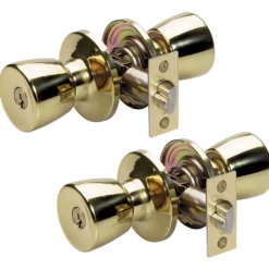 Tulip Style Knob Entry Door Lock; Polished Brass; 2-Pack