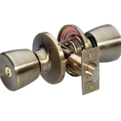 Tulip Style Knob Entry Door Lock; Antique Brass