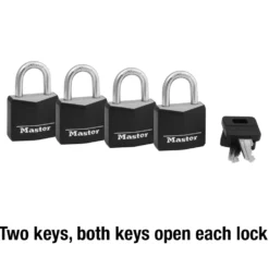 Vinyl-Covered Solid Body Padlock, 1-3/16 in Wide, 4-Pack