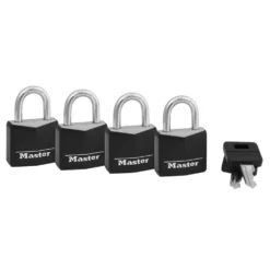 Vinyl-Covered Solid Body Padlock, 1-3/16 in Wide, 4-Pack