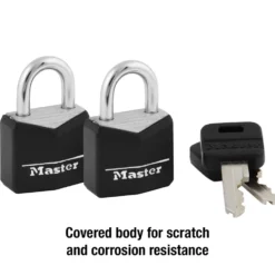 Vinyl Covered Solid Body Padlock, 3/4 in Wide, 2-Pack