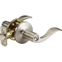 Wave Style Lever Bed and Bath Door Knob; Satin Nickel
