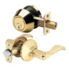 Wave Style Lever Entry Door Lock with Single Cylinder Deadbolt; Combo Pack; Polished Brass, SC1