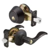 Wave Style Lever Entry Door Lock with Single Cylinder Deadbolt; Combo Pack; Aged Bronze, WK2