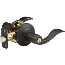 Wave Style Lever Entry Door Lock; Aged Bronze