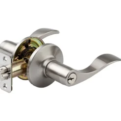 Wave Style Lever Entry Door Lock; Satin Nickel