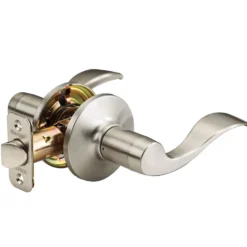 Wave Style Lever Hall and Closet Door Knob; Satin Nickel