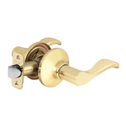 Wave Style Lever Passage Door Lock; Polished Brass