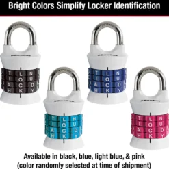WORD Combination Lock, Assorted Colors, 1-1/2 in Wide