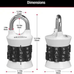 WORD Combination Lock, Assorted Colors, 1-1/2 in Wide